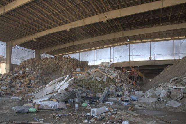 Demolition aftermath in a warehouse