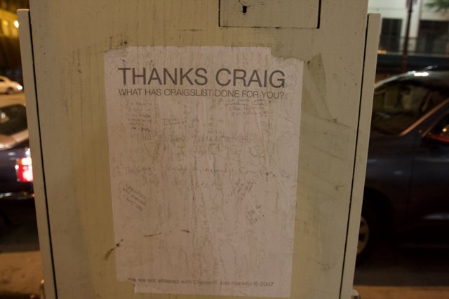 Thanks Craig Sign Graced by Three Cars