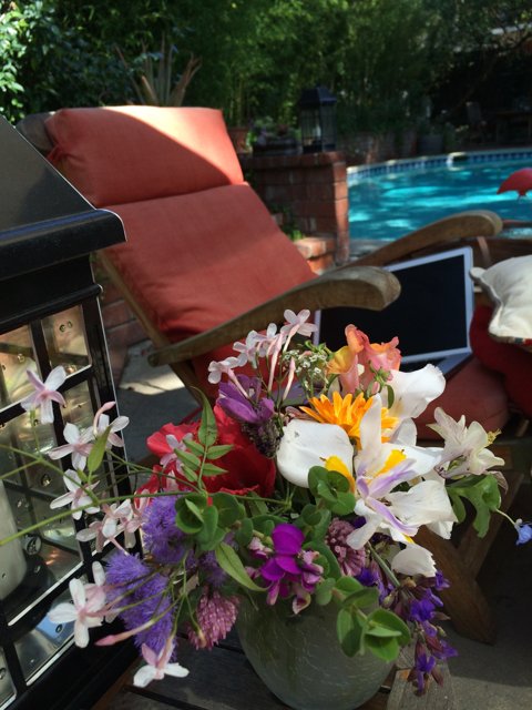 Elegant Flower Arrangement by the Pool