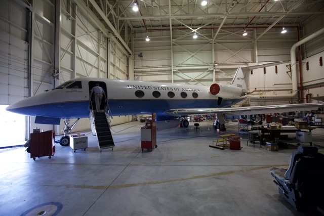 Parked Airplane in the Hangar