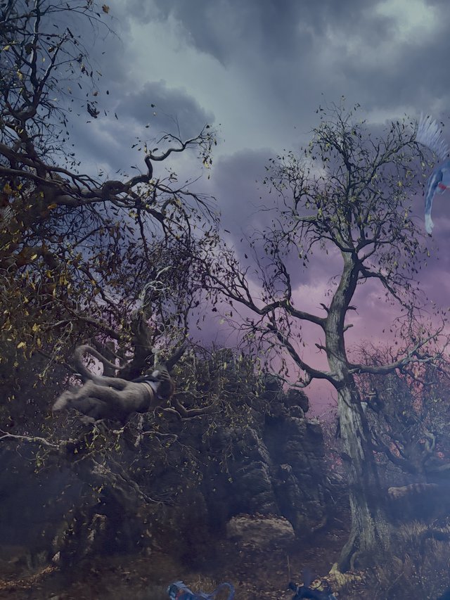 Mystical Forest Scene with Fallen Figure