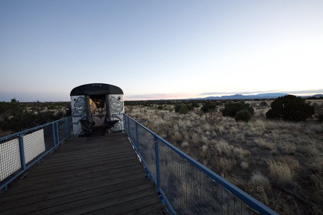 Desert Train Car Observation Deck at Twilight