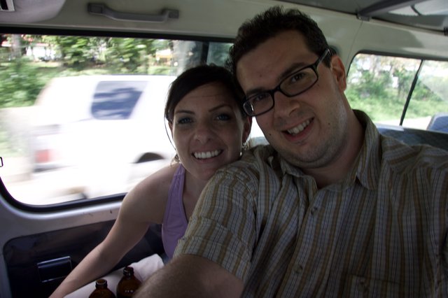 Smiling Couple Taking Selfie in Moving Vehicle Fiji