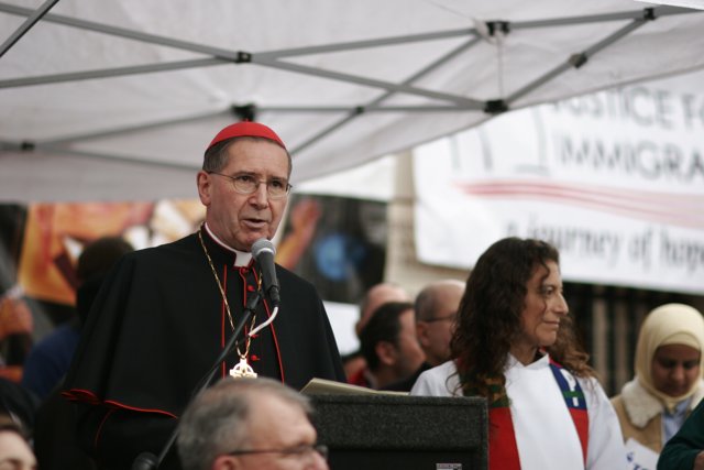 Bishop Roger Mahony Addresses Crowd at Rally