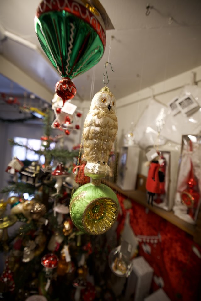 Vintage Golden Owl Christmas Ornament on Green Ball