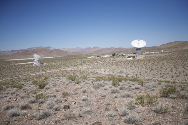 Goldstone Radio Telescope and Mountain Landscape