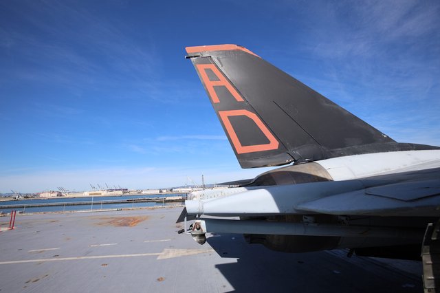 USS Hornet Aircraft Carrier Tail Section with Orange Markings