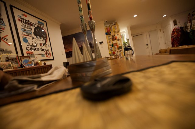 Intimate Home Interior with Vintage Posters and Skis