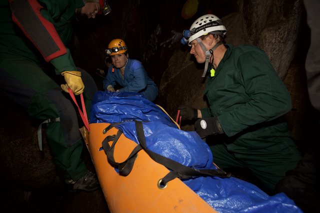 Cave Rescue Team Navigates Underground Stretcher Operation