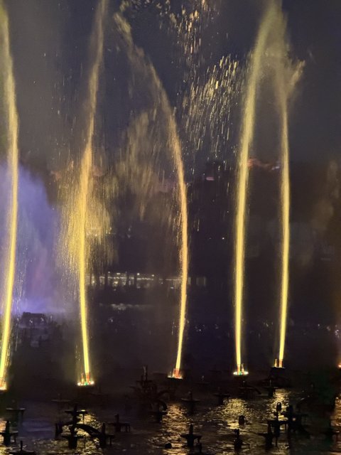 Illuminated Fountains at Dusk