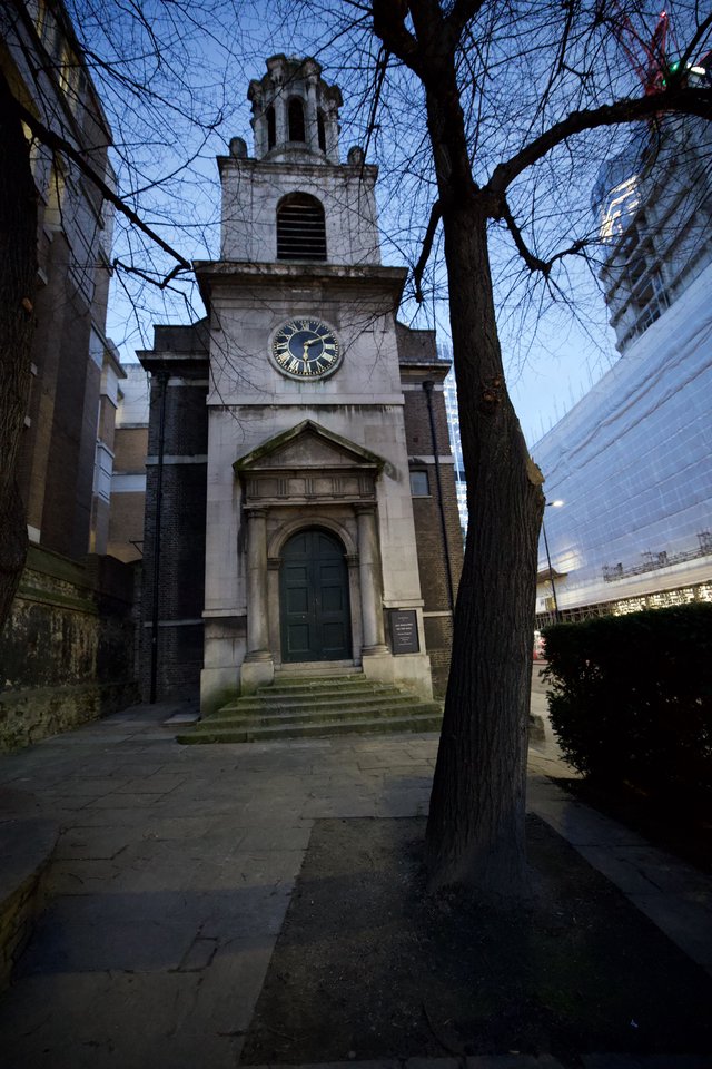Historic London Church Tower at Dusk