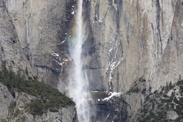 Yosemite Falls Cascading Down Granite Cliff in Winter