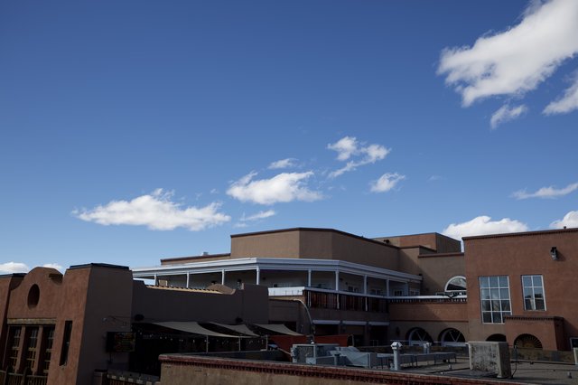 Adobe Architecture Under Blue Skies in Santa Fe