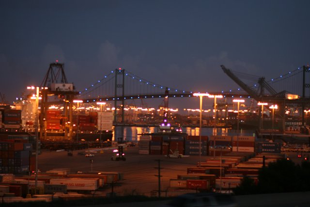 Illuminated Waterfront Bridge