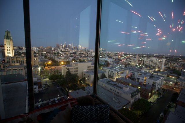 Fireworks light up the Los Angeles skyline