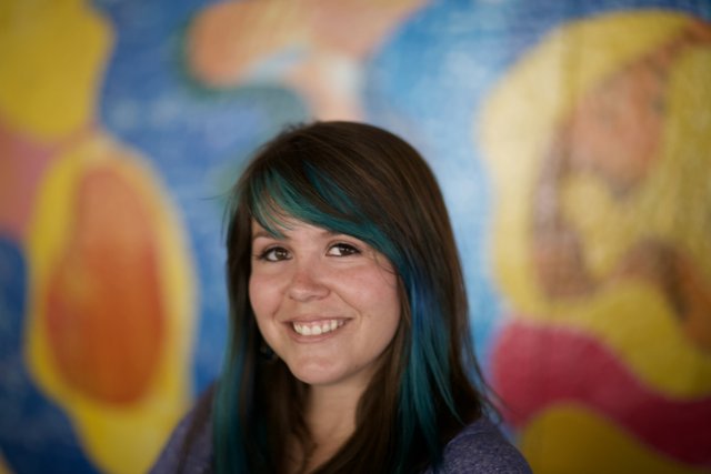 Blue-haired Woman Smiling