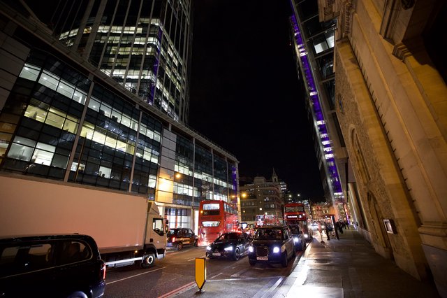 Night Traffic on London's Illuminated Streets