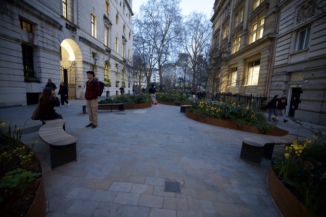 Early Evening at a London Public Square