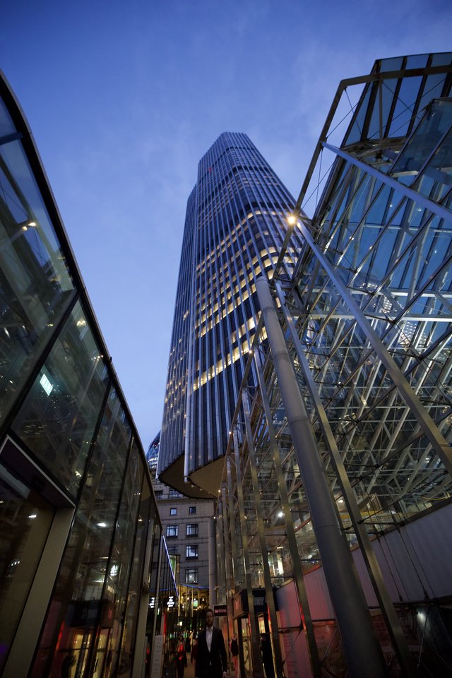 Modern London Skyscraper at Twilight with Glass Architecture