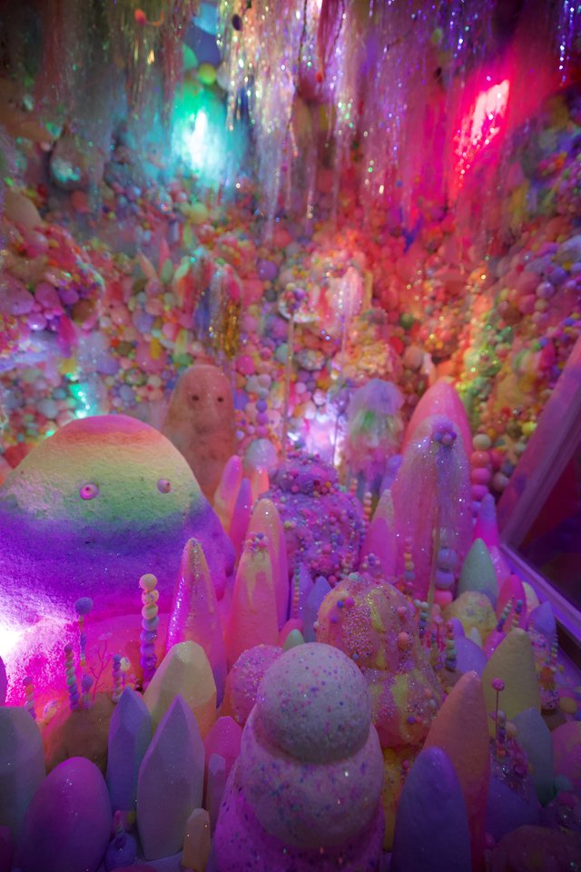 Psychedelic Cave of Colorful Crystal Formations and Glitter