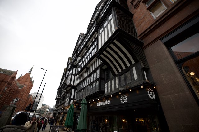 Historic Tudor-Style Building in London at Dusk