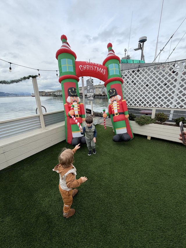 Children Meet Christmas Nutcrackers by the Waterfront