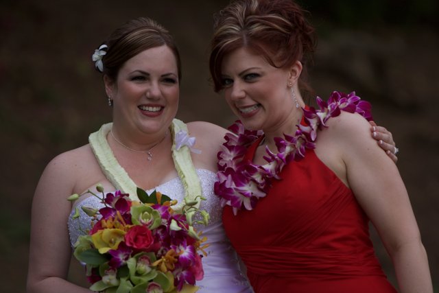 Red Dresses and Lei Bouquets