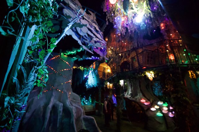 Haunted House Halloween Display with Colorful Lighting