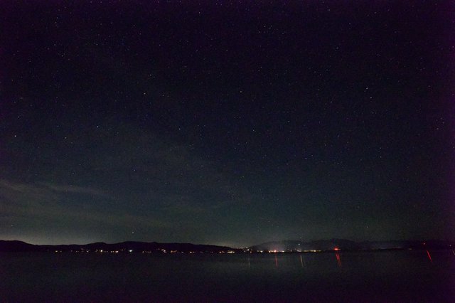 Starry Night Over Lake Tahoe's Distant Shoreline