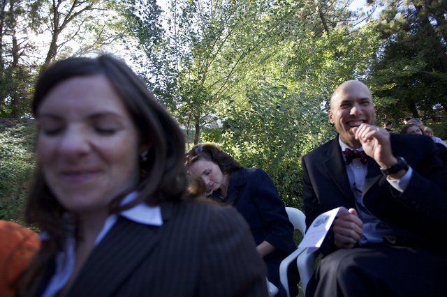 Laughter and Joy at an Outdoor Wedding Ceremony