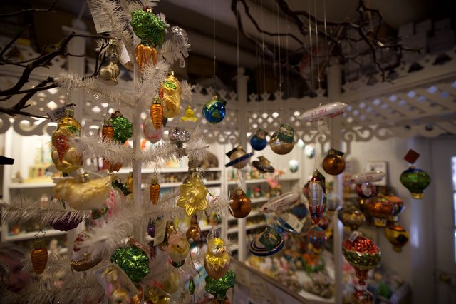 Vintage Christmas Ornament Collection Display in Museum