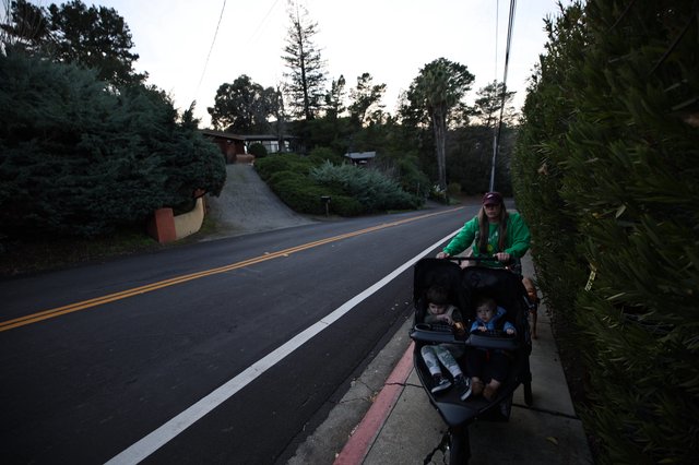Evening Stroller Walk Through Suburban Neighborhood