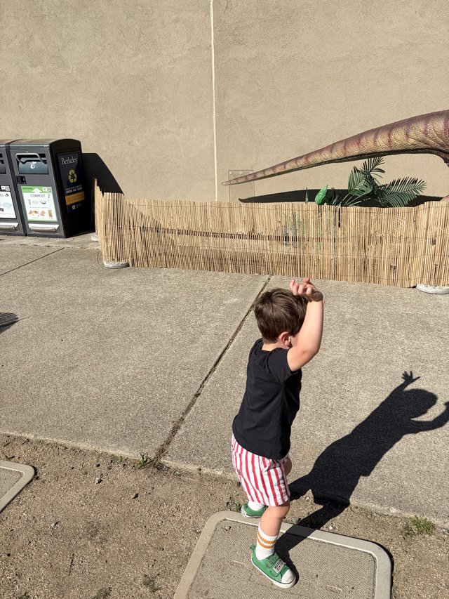 Child Looking Up at Urban Wall Installation
