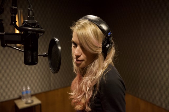 Pink-Haired Woman in the Recording Studio