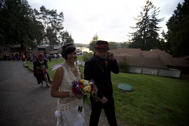 The Newlyweds Stroll Through a Floral Paradise