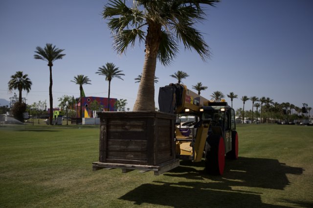 Tractor Hauling Box in Sprawling Summer Field