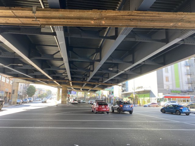 Cars Passing Under the Overpass in San Francisco