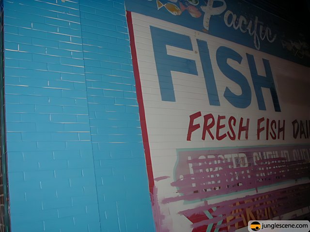 Fresh Fish Advertisement on Brick Wall