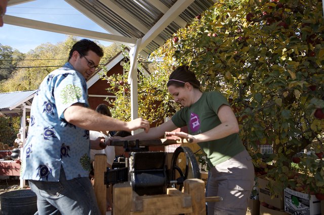 Making Fresh Apple Cider at an Autumn Farm