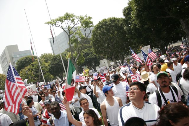 American and Mexican Flags Unite People in Parade