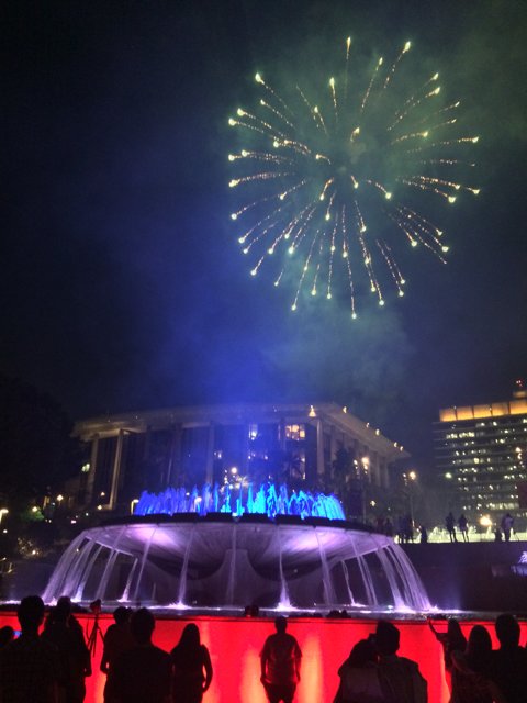 Brilliant Fireworks Over the Fountain at Los Angeles' Civic Center Mall
