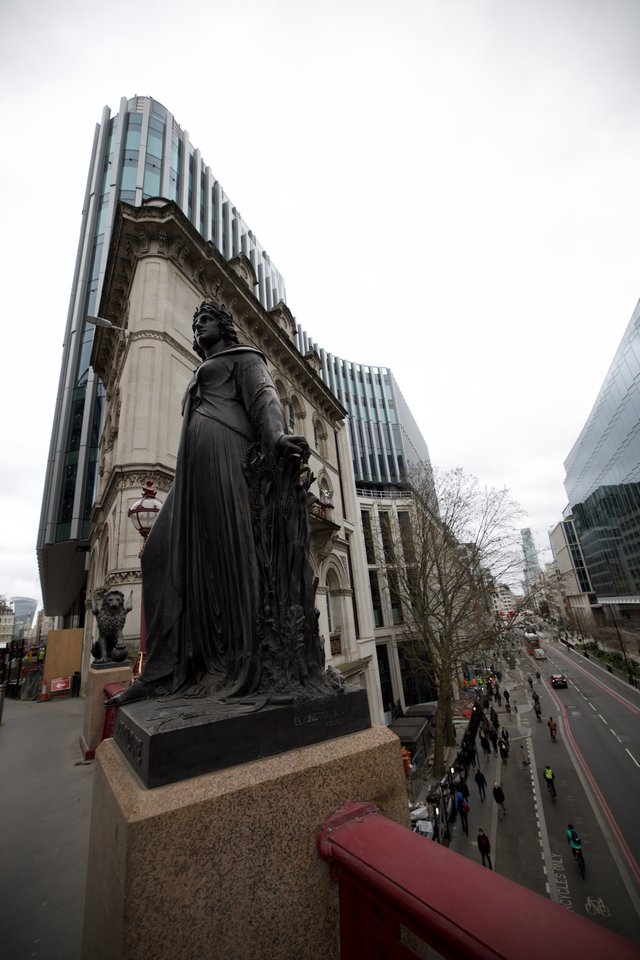 Eliza Cook Statue Overlooking Modern London Street