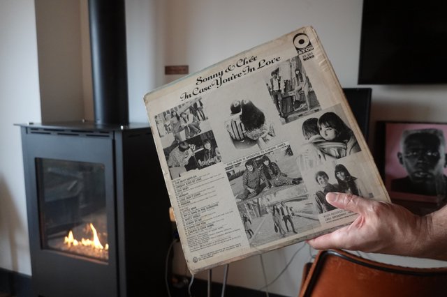 Vintage Sonny & Cher Album by Cozy Fireplace