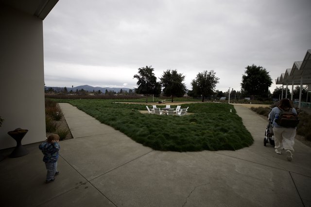 Overcast Evening at Modern Outdoor Gathering Space