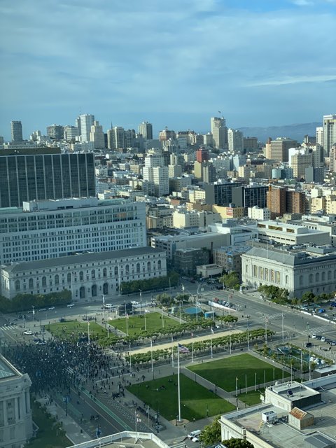 A birds-eye view of San Francisco's downtown skyline