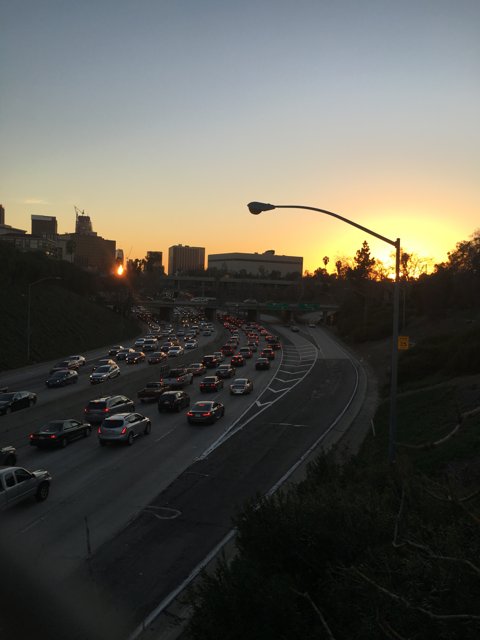 Rush Hour on the Freeway at Sunset