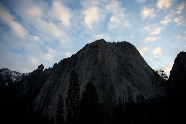 Cathedral Rocks Rising in Yosemite Valley at Dusk