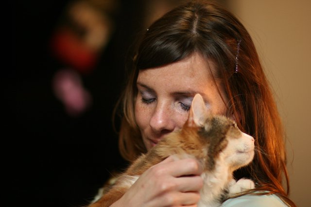 Woman Tenderly Nuzzles Ginger Kitten in Quiet Moment