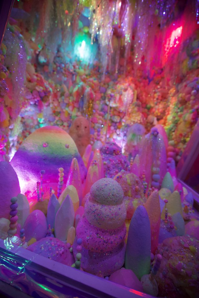 Psychedelic Winter Wonderland Art Installation with Vibrant Lights