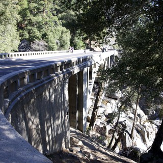 Curved Concrete Bridge Over Rocky Canyon in Yosemite